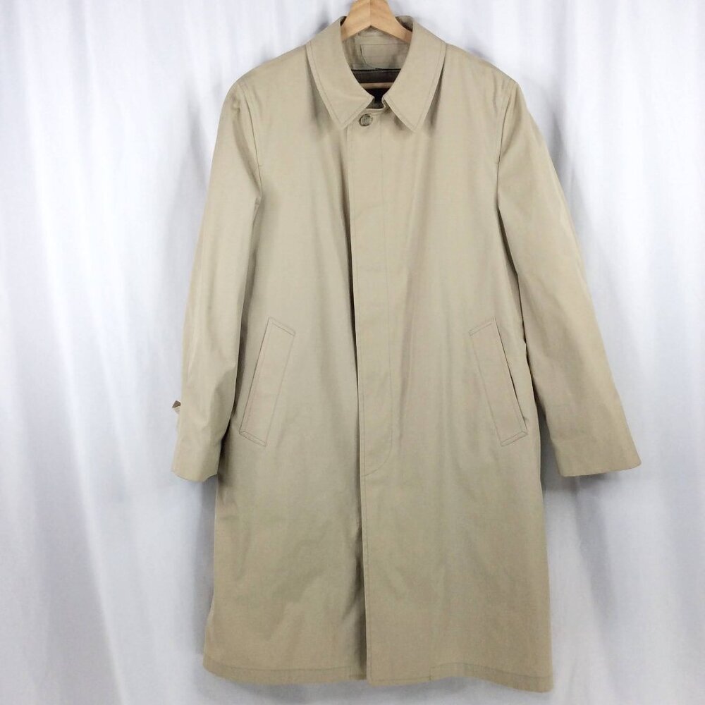 VTG London Fog Mens Maincoats Trench Coat Sz 42R Beige Faux Fur Removable Lining